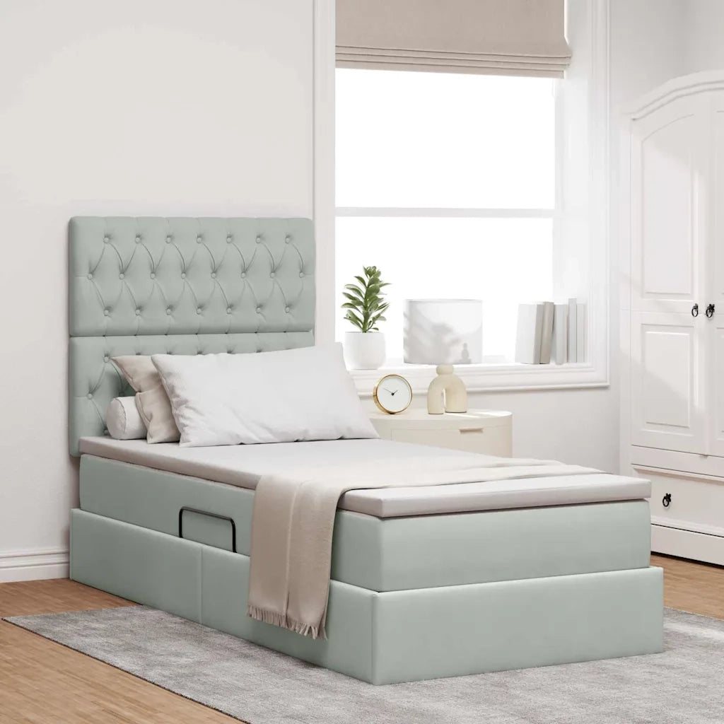 Letto con contenitore e materasso Grigio chiaro 90 x 190 cm