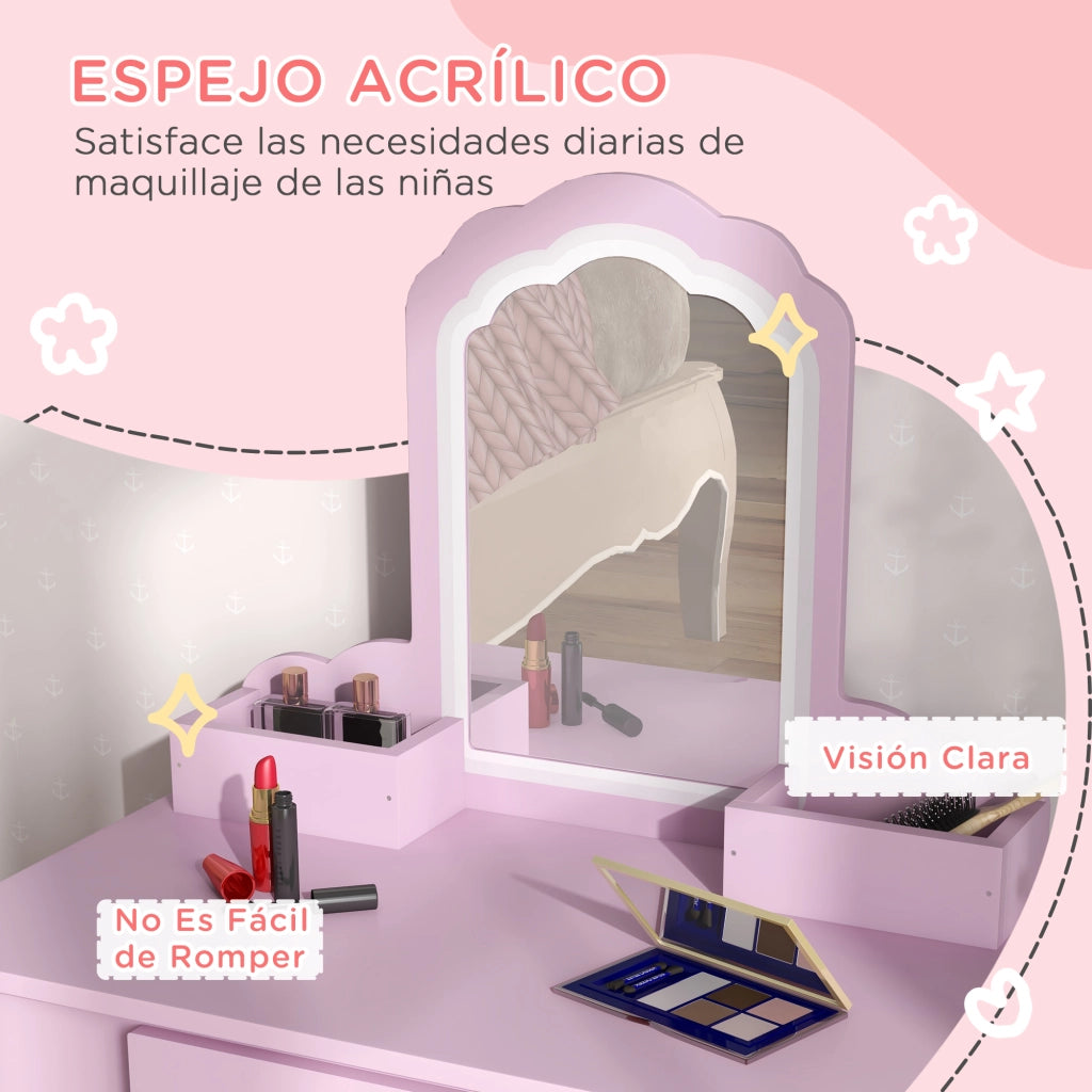 Scrivania con specchio e cassetti per bambini ¨C Minimal ¨C rosa