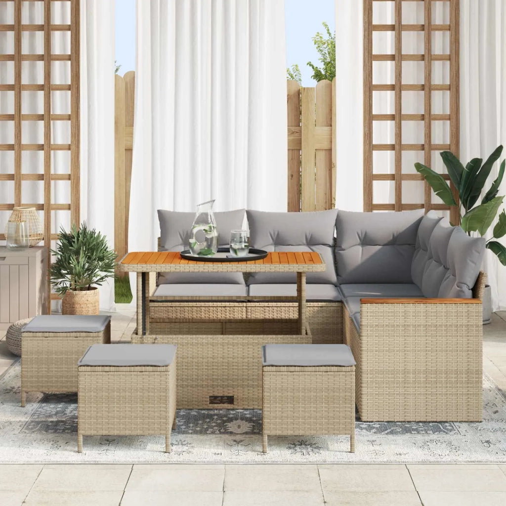 Set Divano da Giardino 9 pcs Beige polyrattan 3362922
