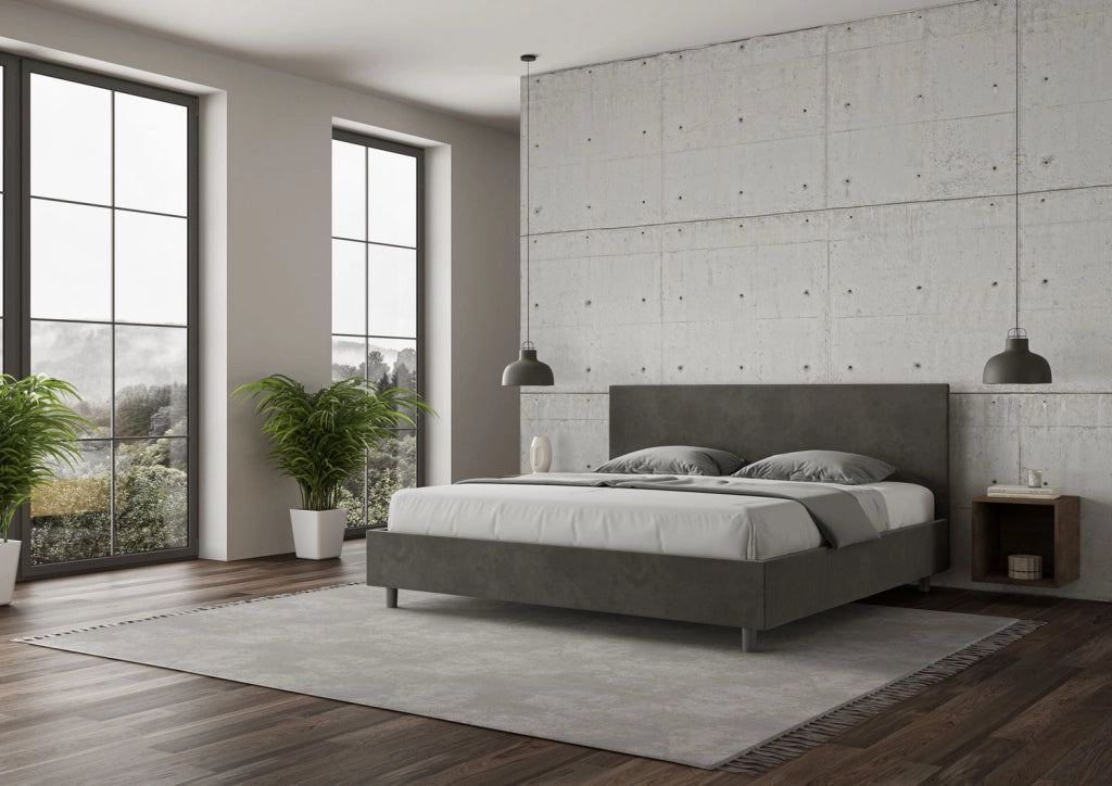 BS COM Letto senza rete imbottito 180x200 microfibra grigio