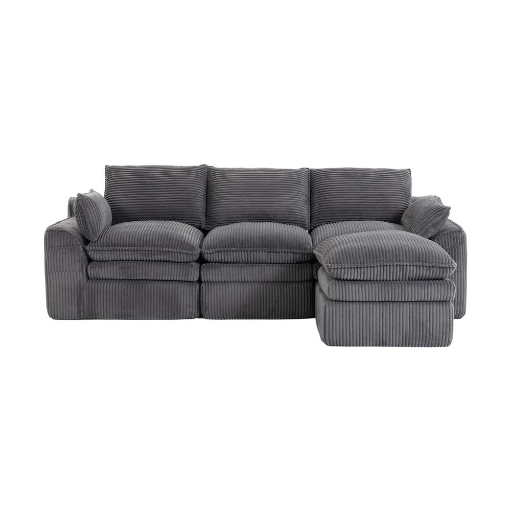 Divano modulare a 3 posti con pouf - Zephmum- Schiuma a 3 strati e nucleo a molle, grigio scuro