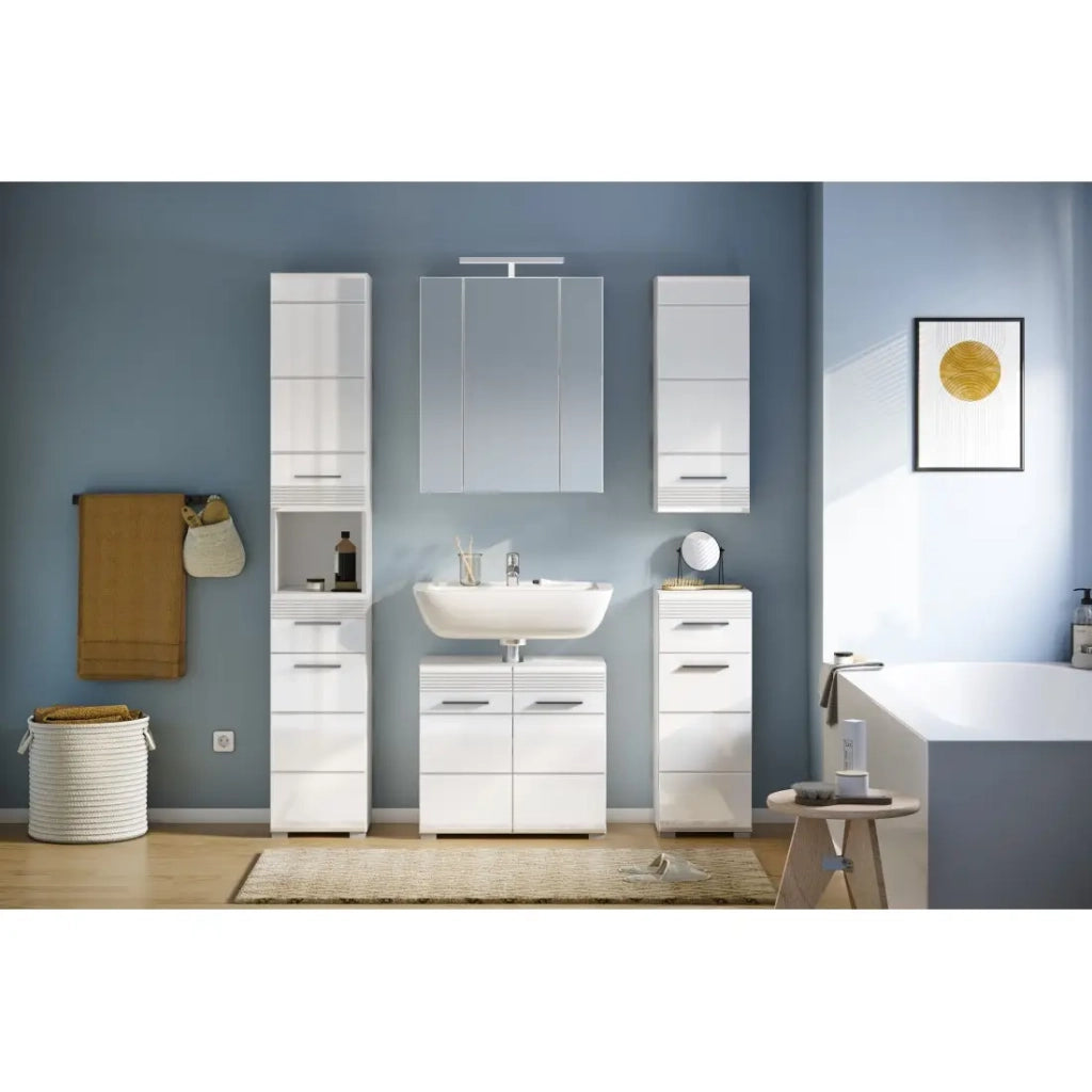 Mobiletto con Specchi + LED - Bianco Lucido - KLEANKIN