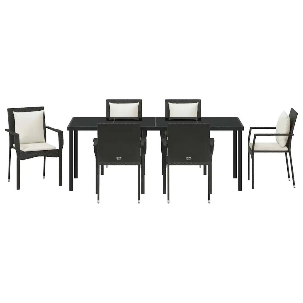 Set da Pranzo per Giardino con cuscino 7 pcs Nero polyrattan 3380076