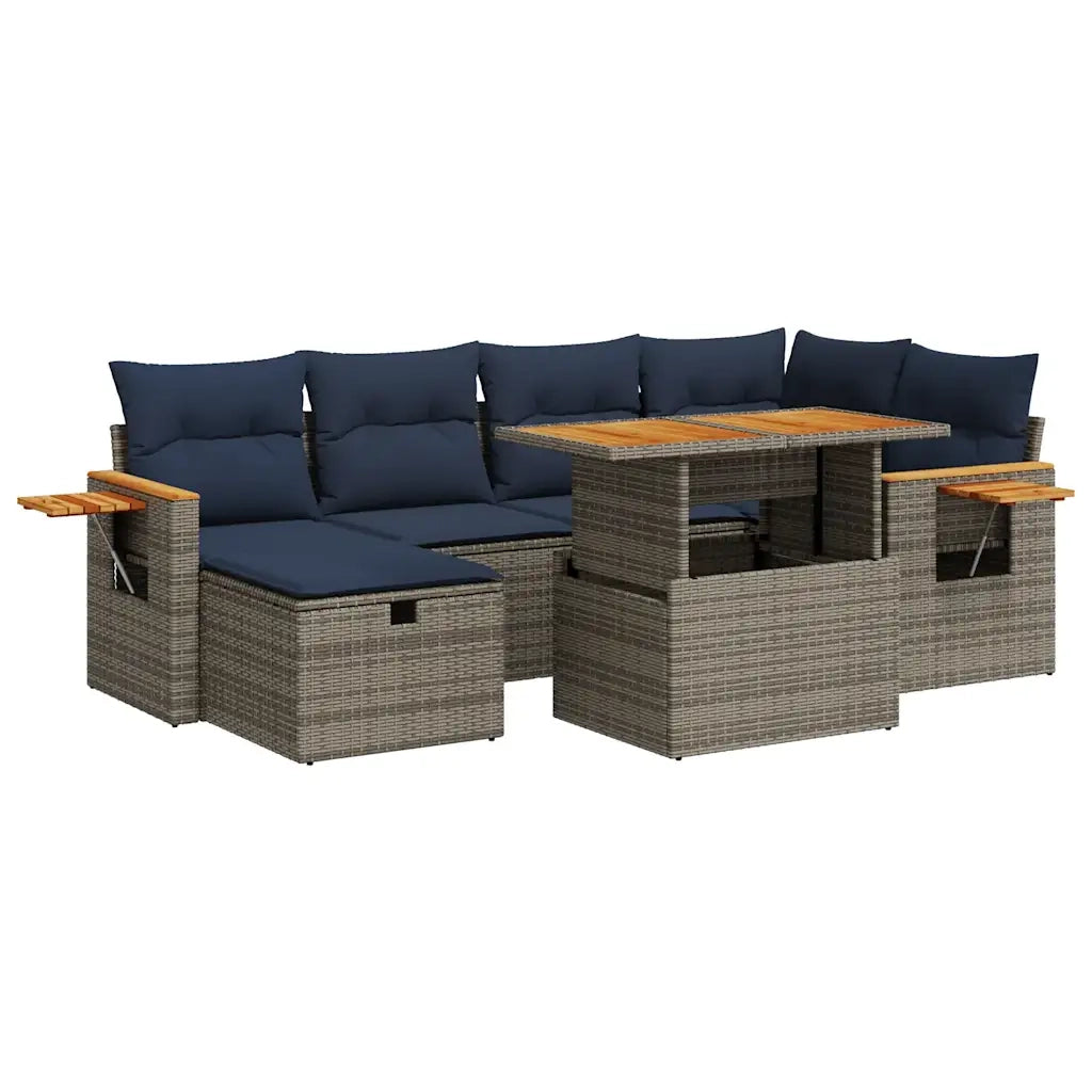 Set Divani da Giardino con Cuscini 7pz Grigio Polyrattan Acacia 3328139