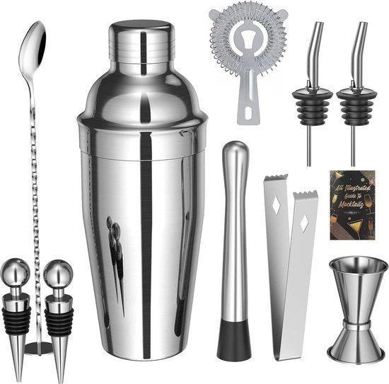 Set di cocktail con shaker in acciaio inossidabile - 10 pezzi - con libretto di ricette - 750 ml - regalo per uomo