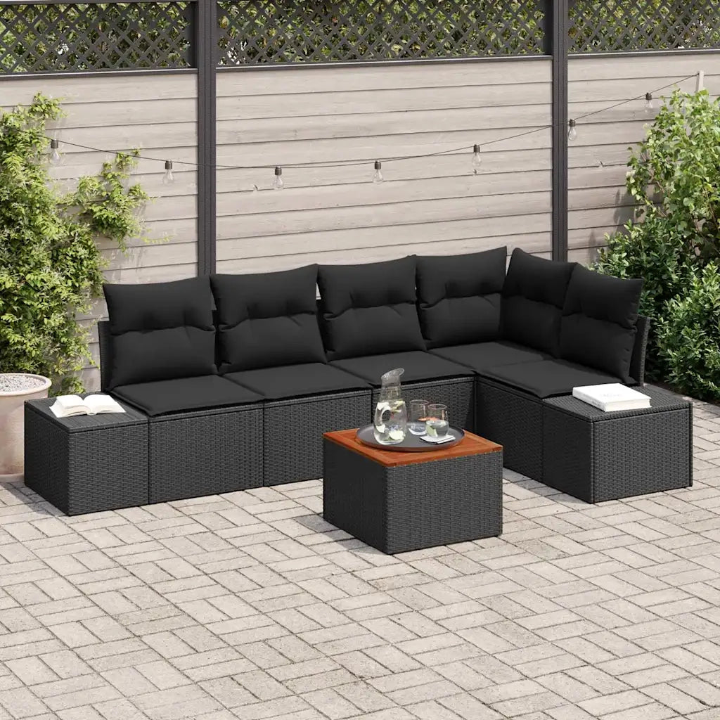 Set Divano da Giardino con archiviazione 6 pcs Nero polyrattan 3356630
