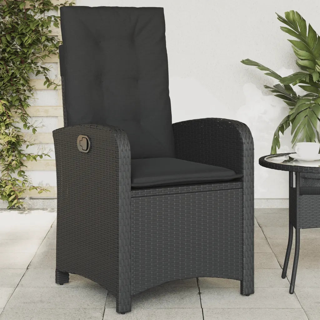 Sedia Reclinabile da Giardino con Cuscini Nera in Polyrattan 365161