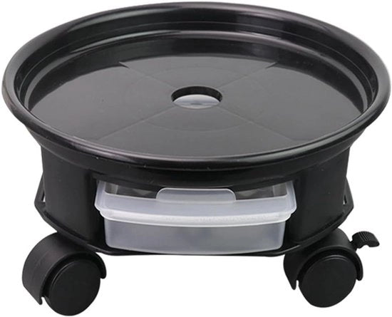 Carrello per piante rotondo con contenitore per piante mobili, 27 cm di diametro, con freni e cassetti di stoccaggio, adatto per giardini e balconi.