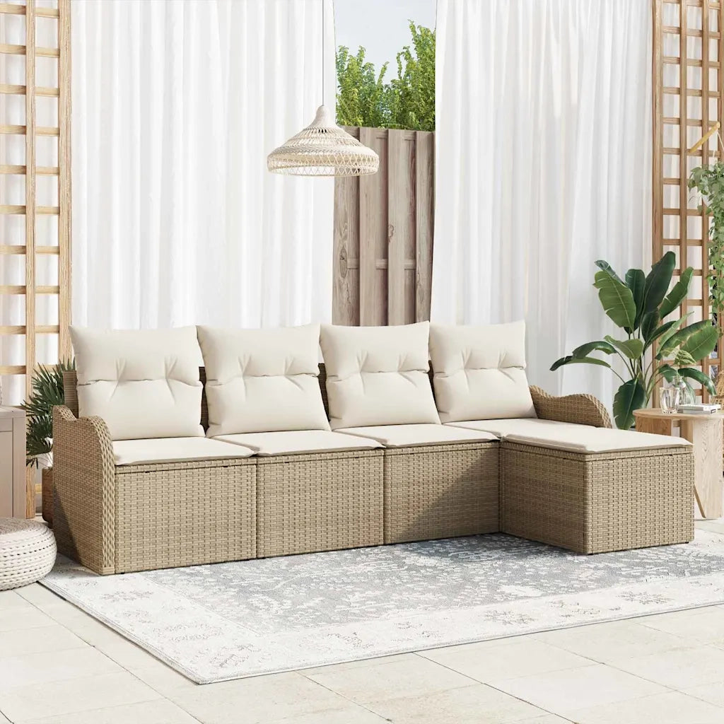 Set Divano da Giardino con cuscino 5 pcs Beige Poly Rattan