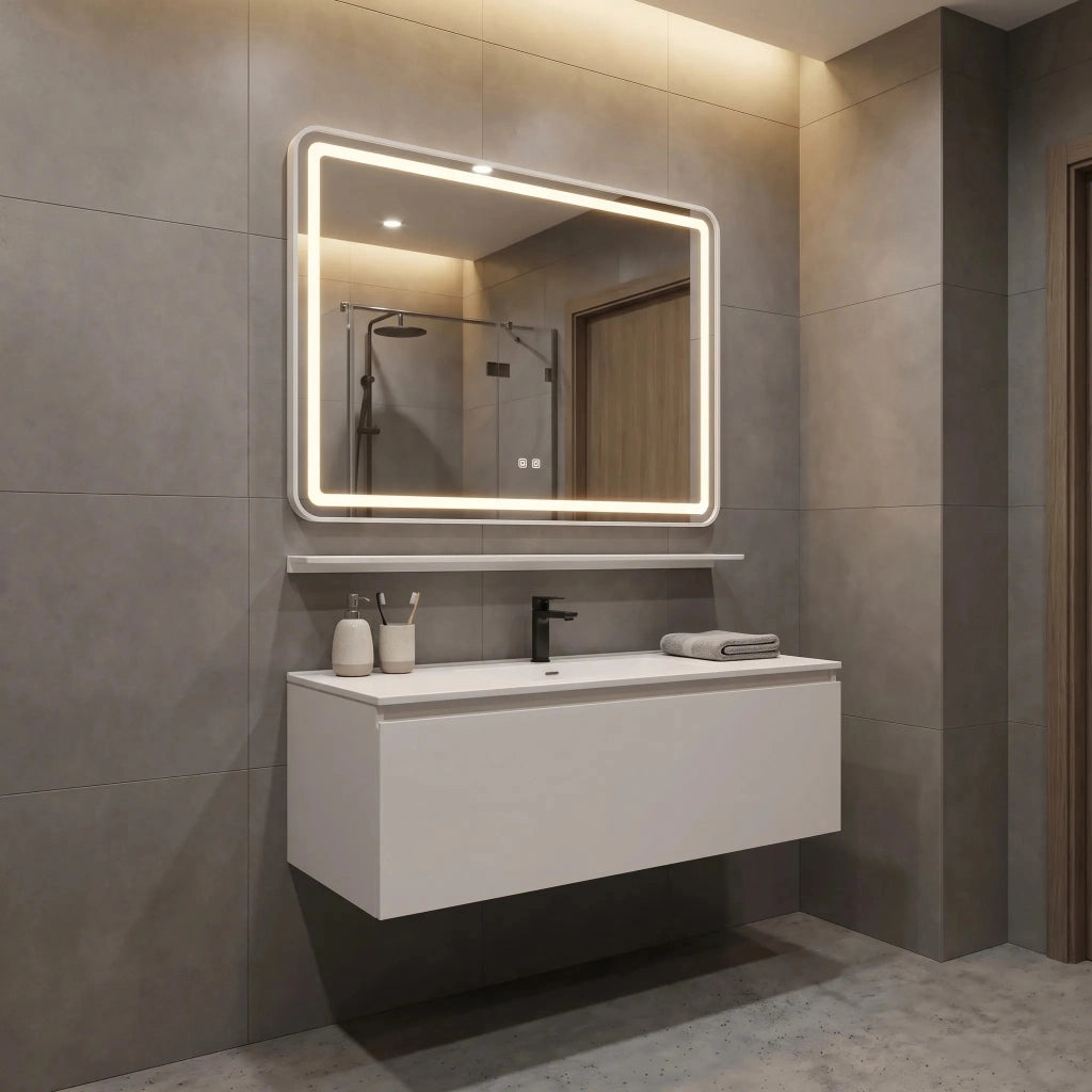 Specchio Da Parete Led Con Mensola 80x60 Cm L-8060