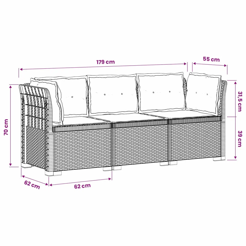 Divano da esterno-Divano da Giardino 3 posti con cuscini in look rattan PP 958166