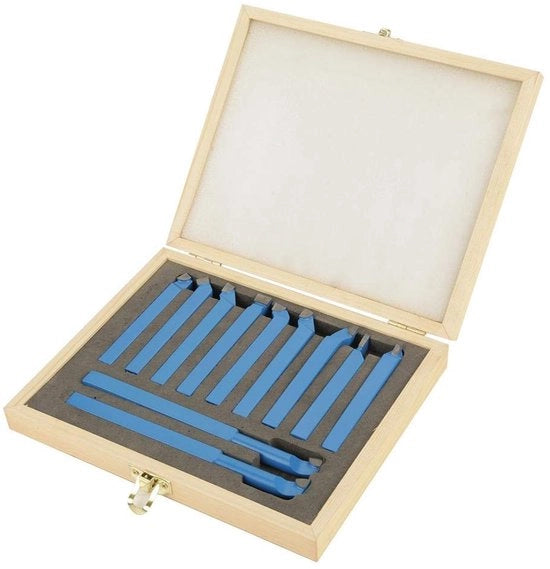 Set di utensili per segare a mano 11 pezzi - attrezzi per tornio - frezatura/segatura - scatola in legno - acciaio di carbonio/acciaio inox - alta durezza - set di utensili per tornio