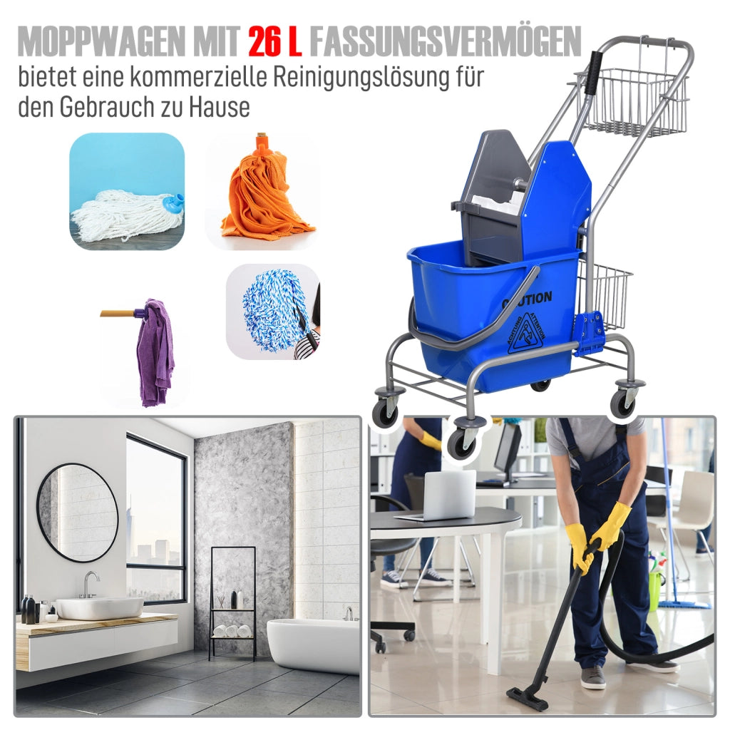 Secchio per lavaggio ¨C zephmum ¨C Blu, Plastica, con ruote e manico in metallo