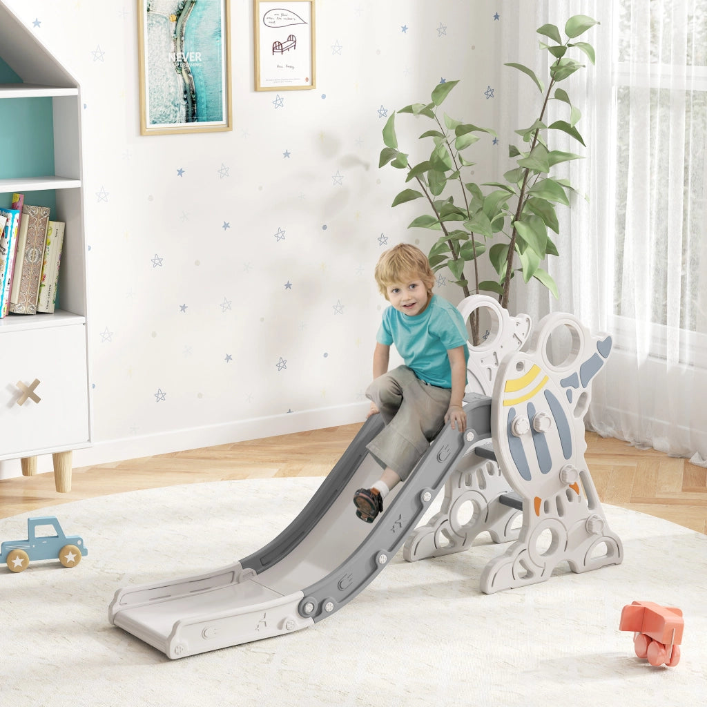 Scivolo per bambini con adesivi ¨C zephmum ¨C grigio, design razzo, 157x46.5x80 cm
