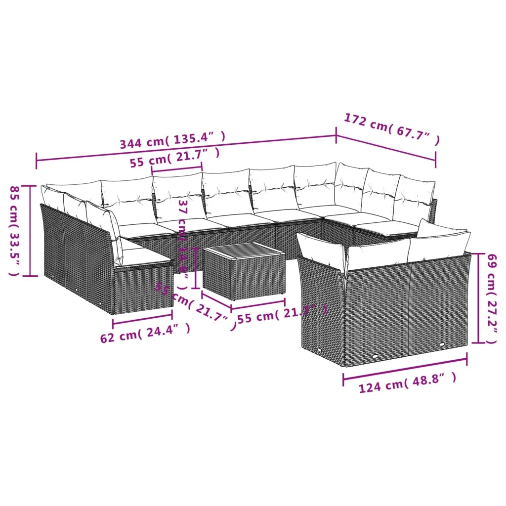 Set Divani da Giardino 13pz con Cuscini Nero in Polyrattan 3256245
