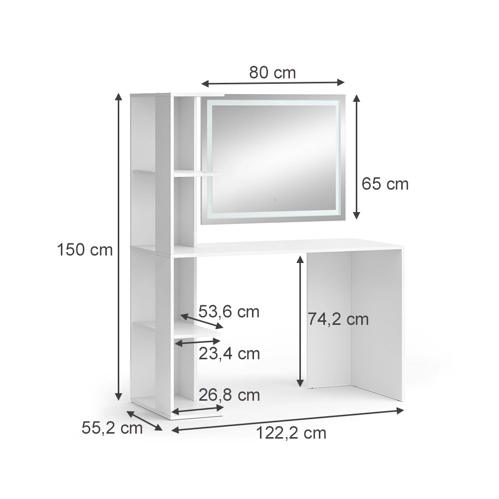 Vicco Tavolo da toeletta Bianco 122.2 cm con specchio a LED