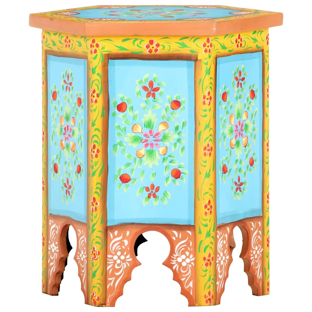 Tavolino | Tavolo laterale Dipinto a Mano Multicolore 38x33x42 cm Massello Mango