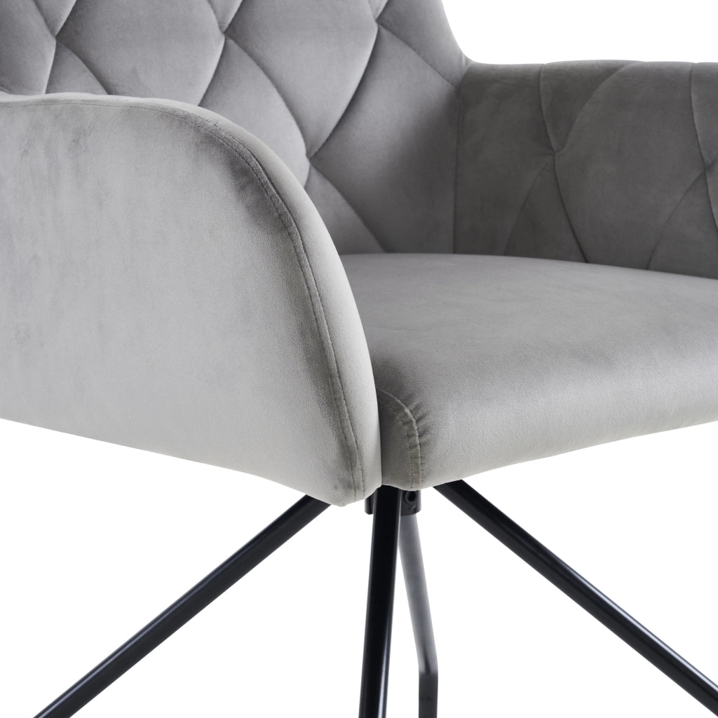 Sedia da Pranzo Set da 2 con Schienale Ergonomico e Braccioli, in Velluto Grigio Chiaro