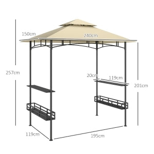 Gazebo Per Barbecue Impermeabile 240 X 150 X 257 Cm Acciaio Beige Con Doppio Tetto E Ripiani Laterali