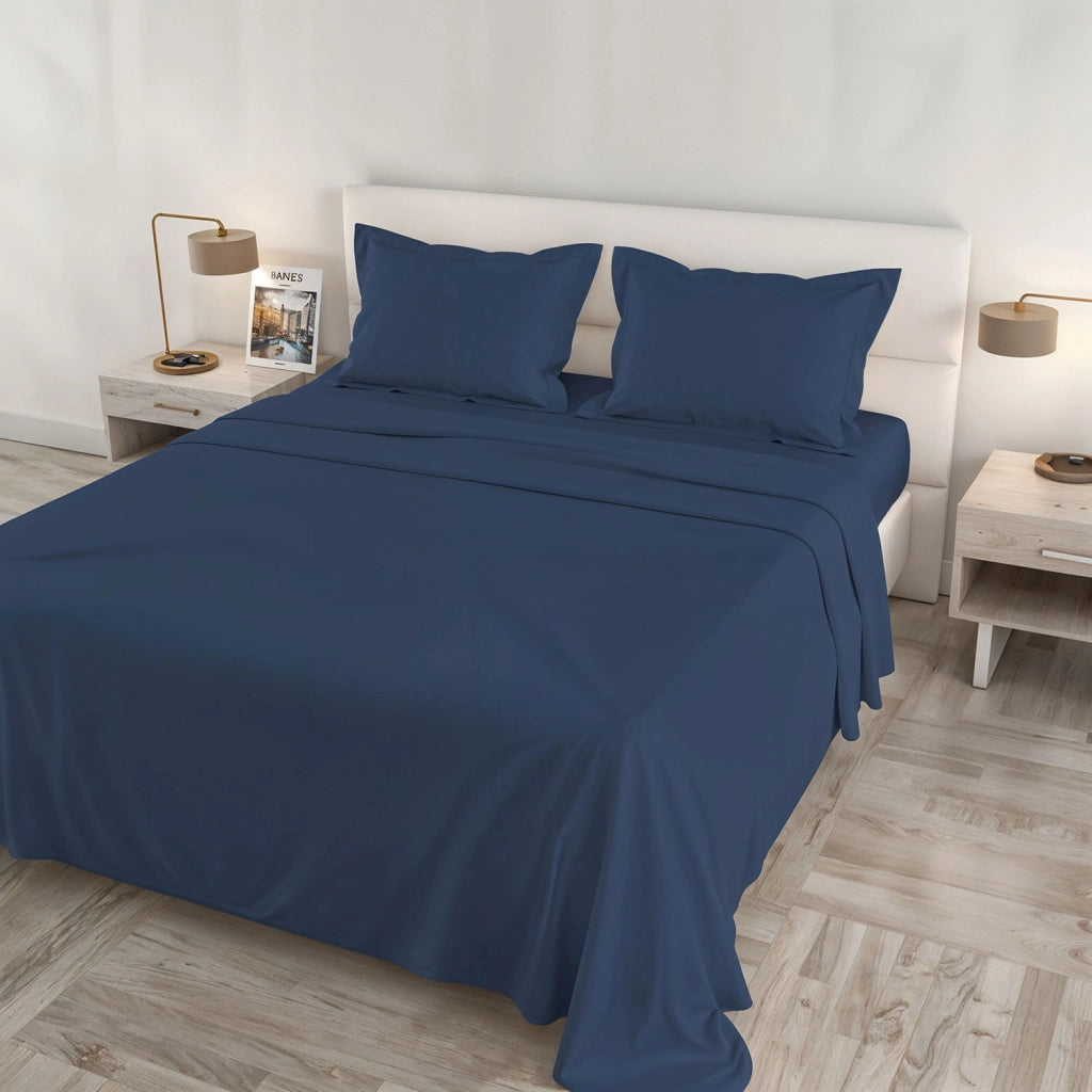 Set Lenzuola Sopra Sotto e Federe Matrimoniale Maxi 180x200 cm Linea Cloe in Raso di Cotone Avio