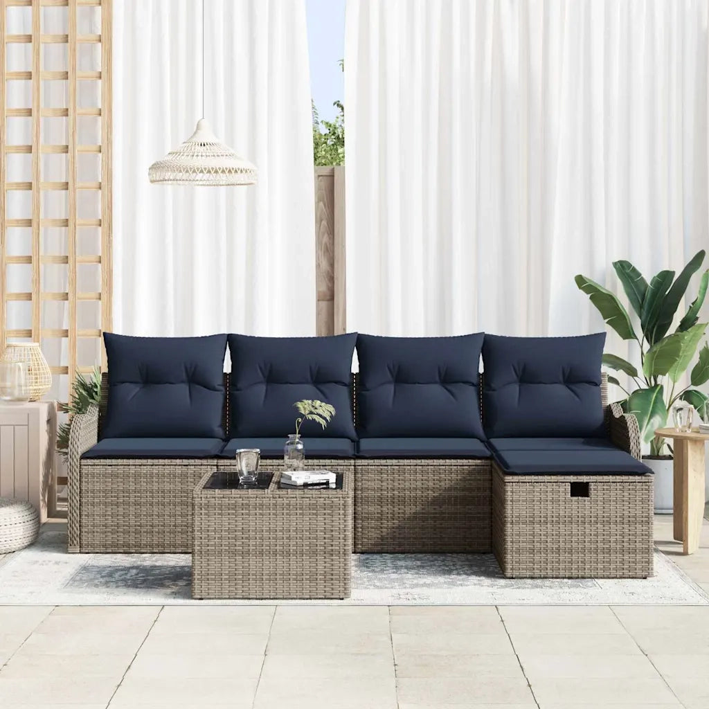Set Divano da Giardino 6 pz 4-Numero di posti Grigio e Blu Navy 3358974