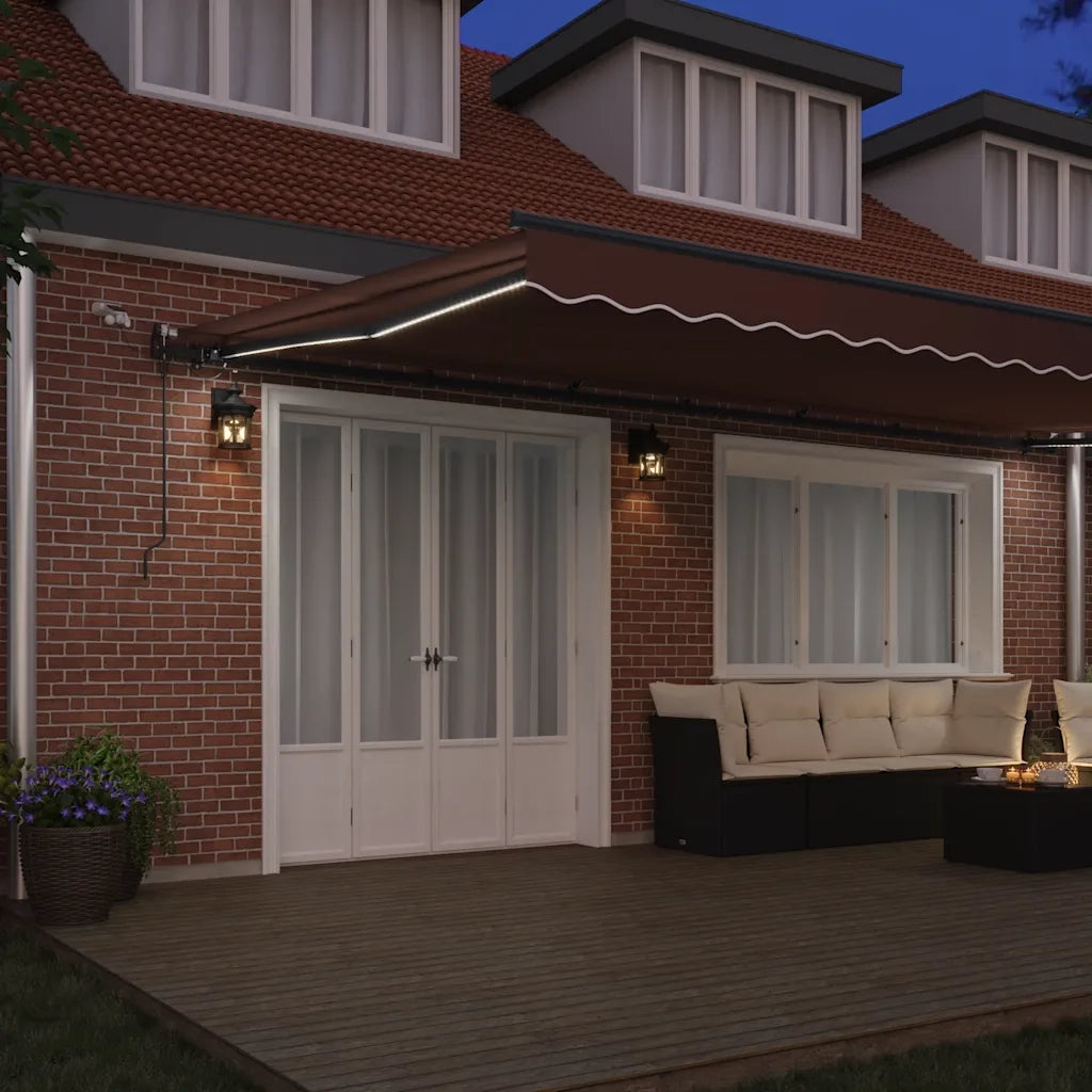 Tenda da Sole Retrattile Automatica con LED Marrone 600x300 cm 3310224