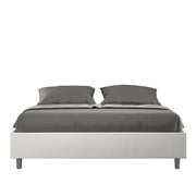 BS COM Letto matrimoniale francese con rete imbottito 140x200 similpelle bianco
