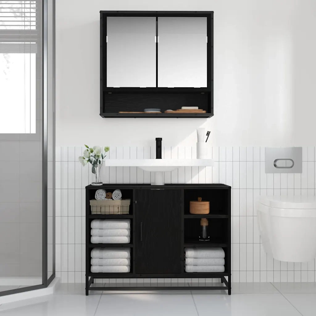 Scaffale da parete con lo scaffale Rovere Nero 65 x 20 x 60 cm 883613