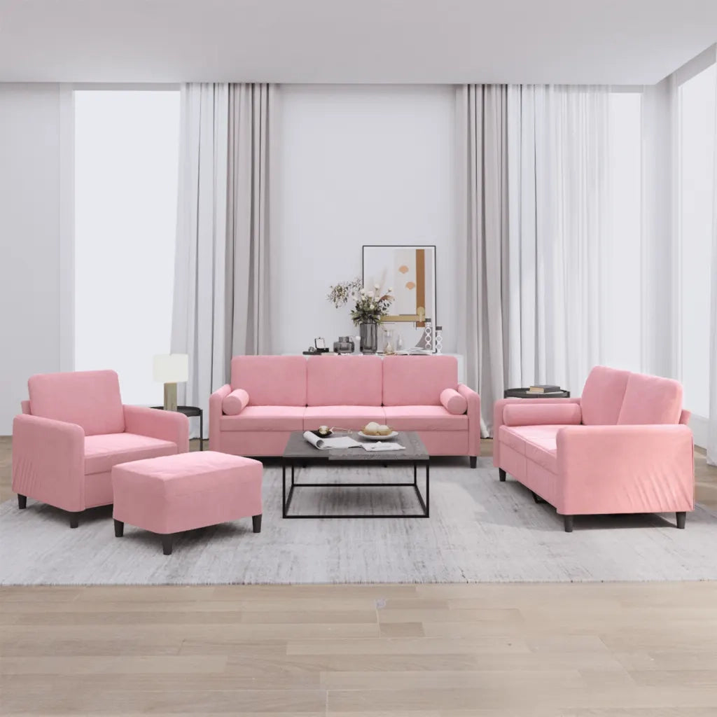 Set di Divani 4 pz con Cuscini Rosa in Velluto 3201967