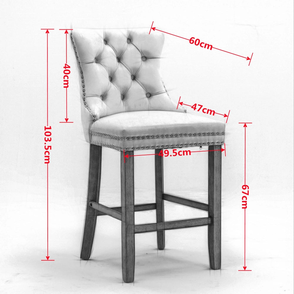 Set 2 sgabelli bar - Xylo - velluto beige gambe legno con borchie