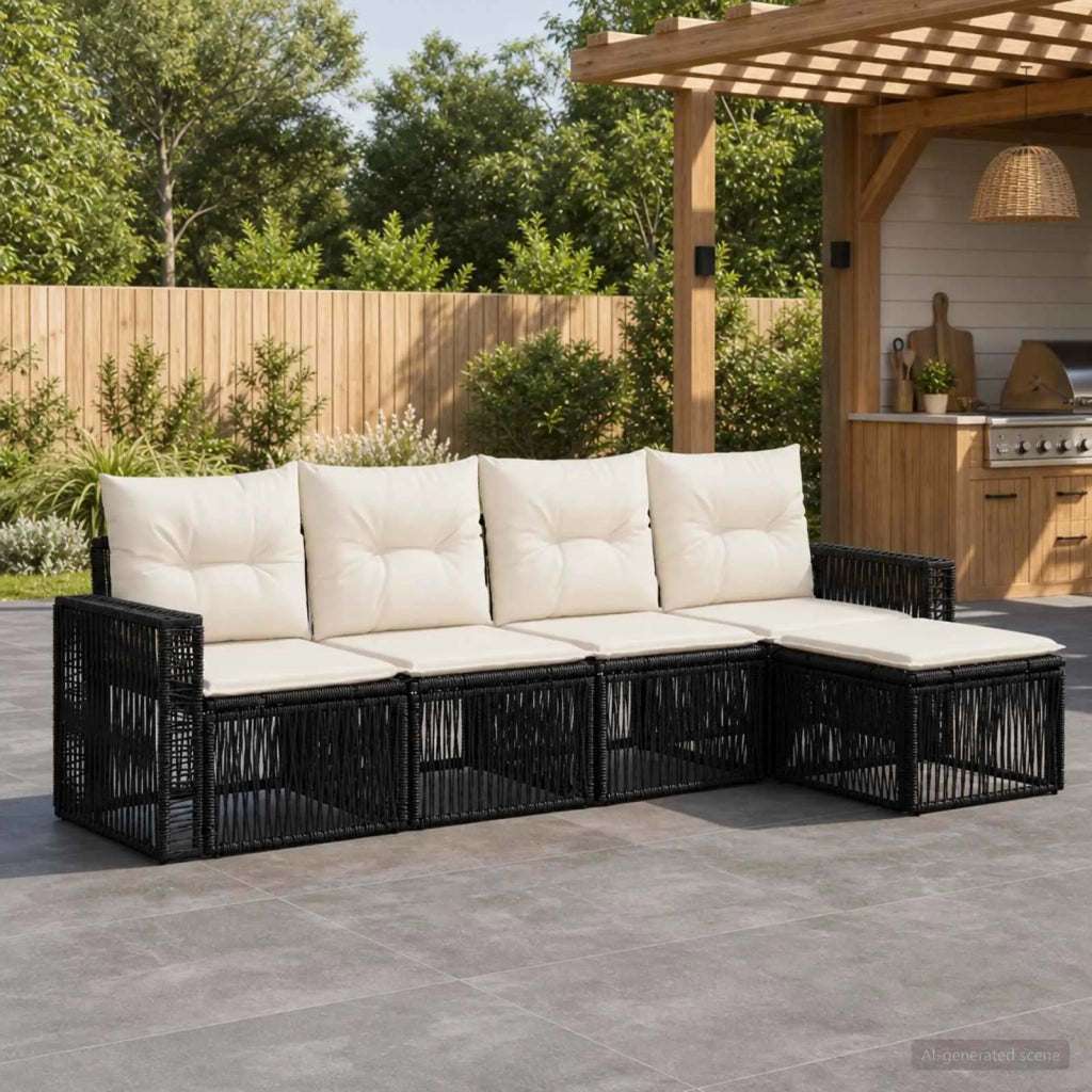 Set Divano da Giardino 5 pz Nero e Bianco Crema polyrattan 3435109