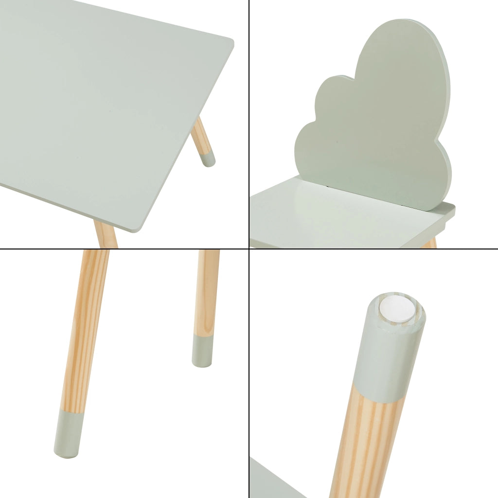 Set di 3 Mobili per Cameretta Hovle Tavolino e 2 Sedie - Verde Menta / Naturale [en.casa]