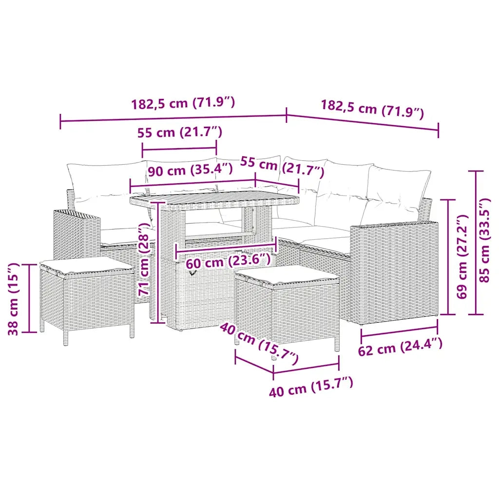 Set Divano da Giardino 8 pcs Nero polyrattan 3361615
