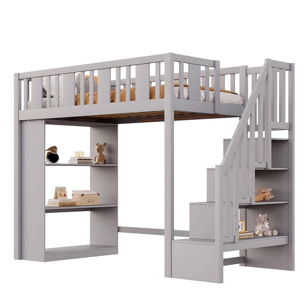 Letto a castello - Xylo - 90x200 cm scala contenitore grigio