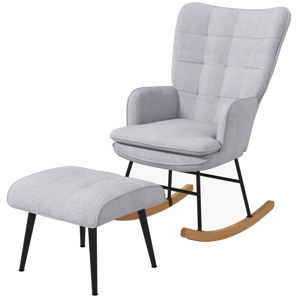 Poltrona Dondolo con Poggiapiedi e Braccioli ¨C Minimal ¨C Grigio Chiaro