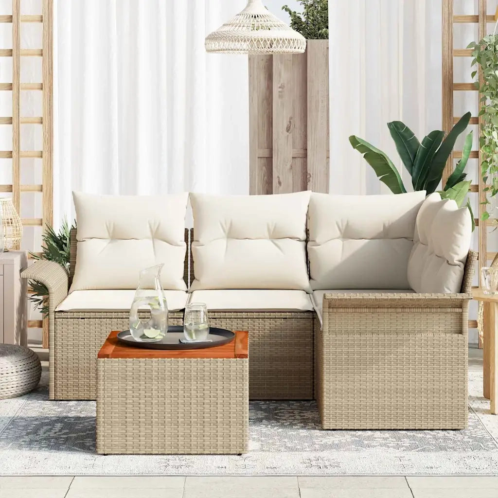 Set Divano da Giardino con cuscino 5 pcs Beige polyrattan 3347323