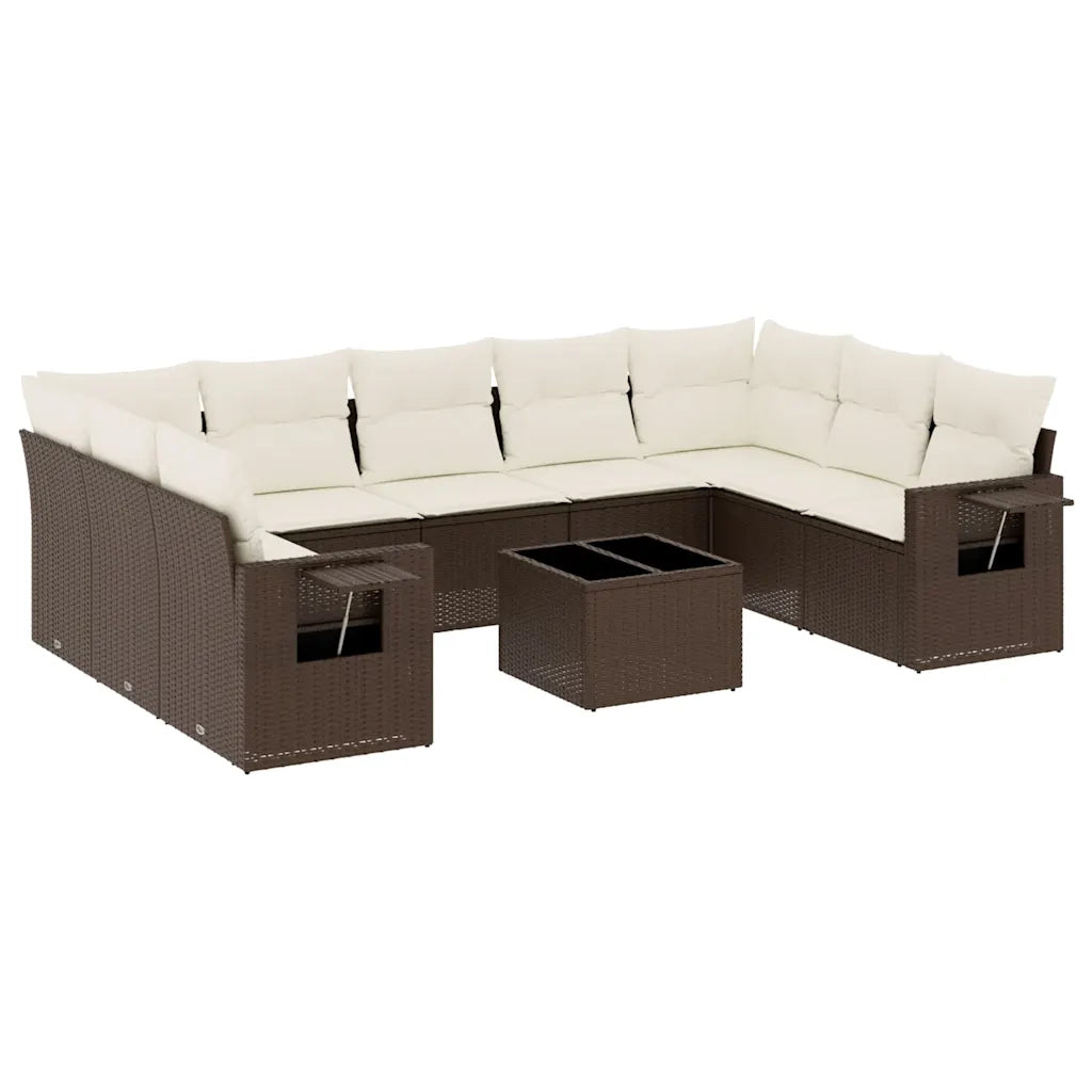 Set Divani da Giardino 10pz con Cuscini in Polyrattan Marrone 3252950