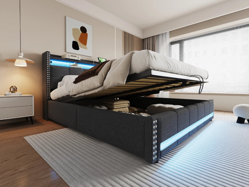 letto imbottito lino grigio 180 x 200 cm