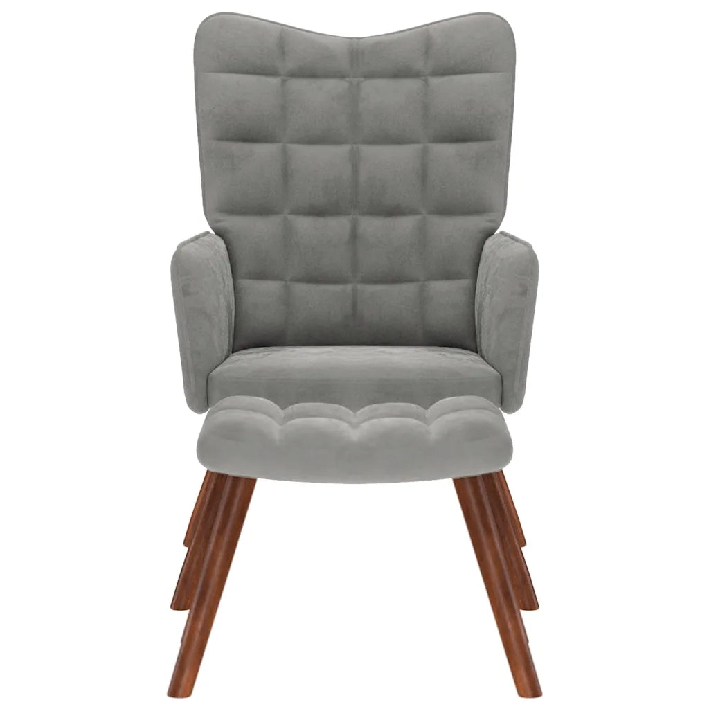 Poltrona Relax | Sedia Relax con Sgabello Grigio Chiaro in Velluto