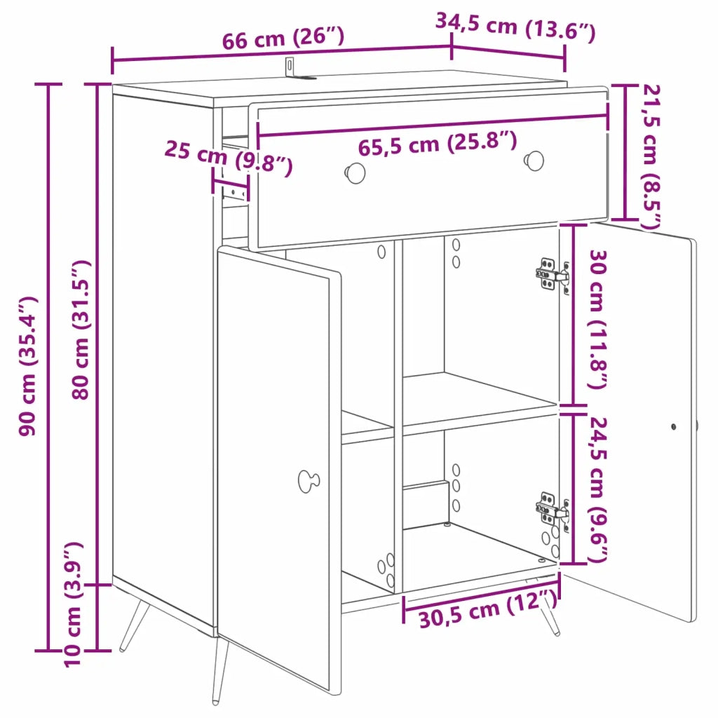 Credenza | Madia | Buffet da pranzo | Armadio da pranzo Grigio Cemento 66 x 34,5 x 90 cm Legno ingegnerizzato