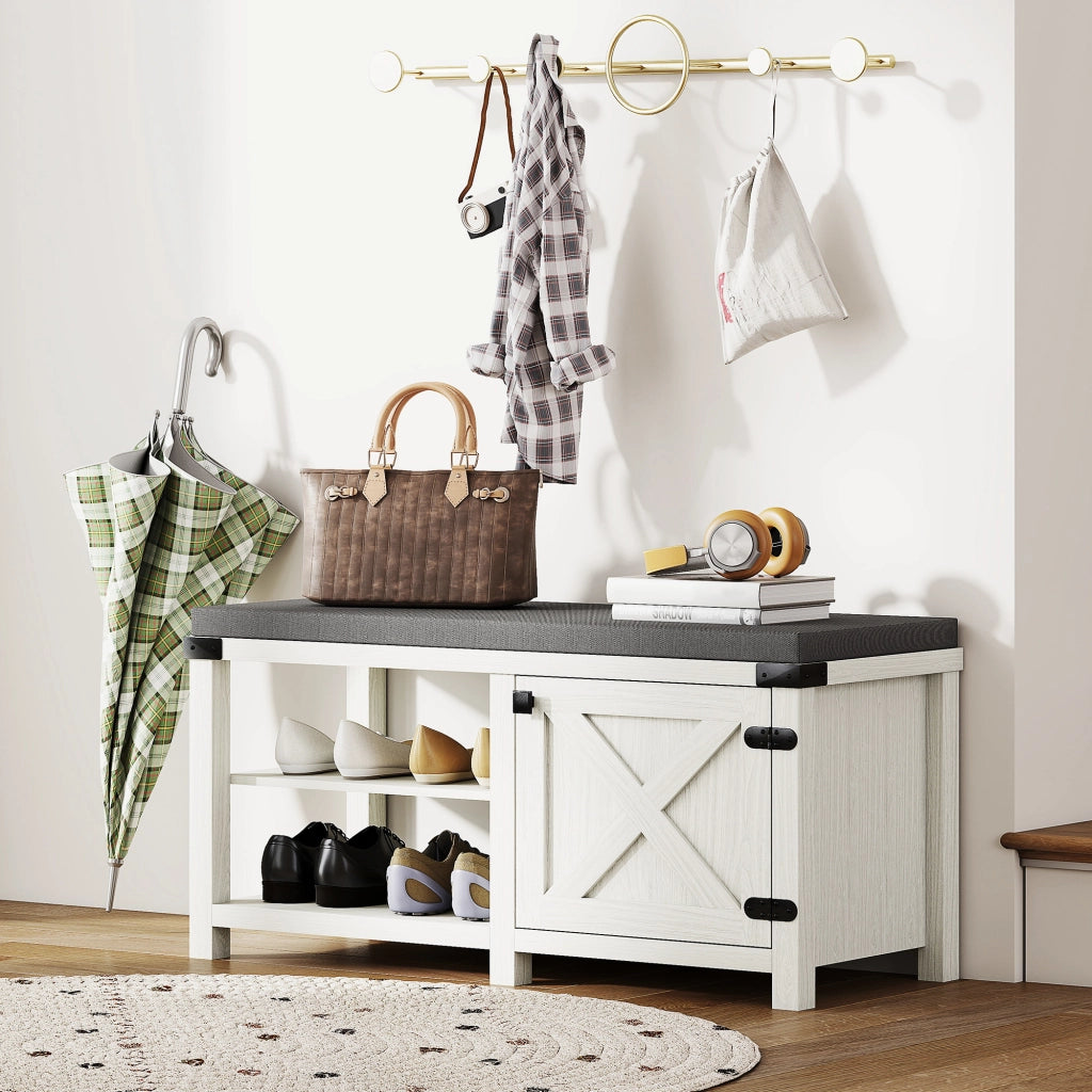 Scarpiera con Seduta e Ripiani ¨C Minimal ¨C 100x40x48 cm Bianco Grigio