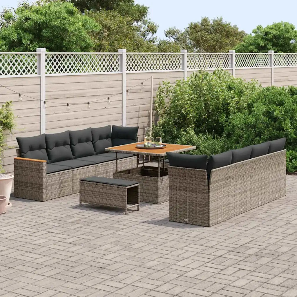 Set Divano da Giardino 11 pcs Grigio polyrattan