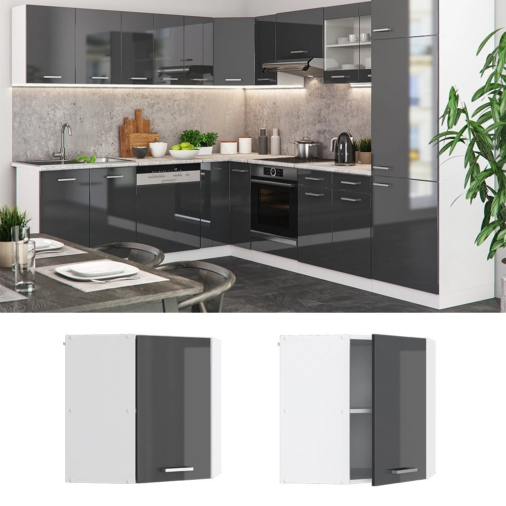 Mobile angolare da cucina R-Line Antracite lucido/Bianco 57 cm Vicco