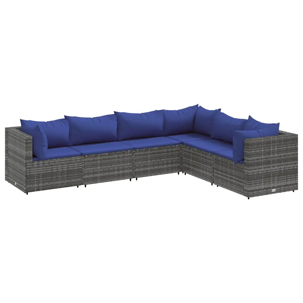 Set Divani da Giardino 6 pz con Cuscini in Polyrattan Grigio 3308143