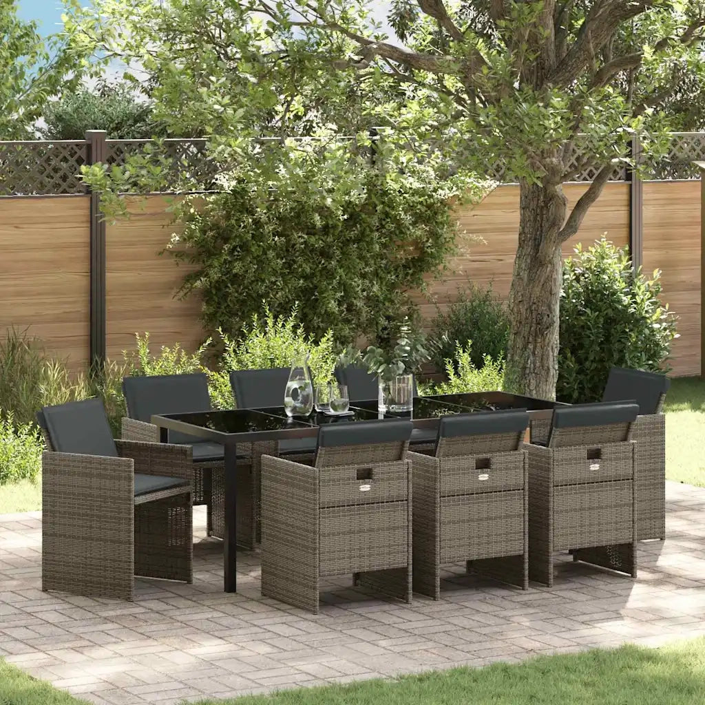 Set da Pranzo per Giardino con cuscino 9 pcs Grigio polyrattan 3379951