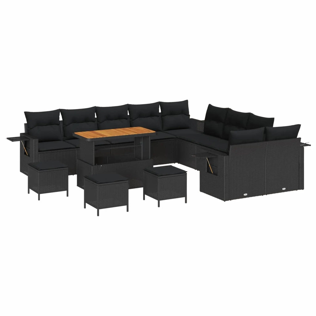Set Divano da Giardino con cuscino 14 pcs Nero polyrattan 3363759
