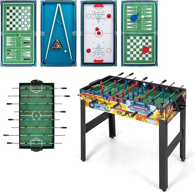 12 in 1 Set da Tavolo per Giochi Combo, Tavolo Multiuso con Calcio Balilla Air Hockey Biliardo Ping Pong Scacchi Bowling, Set Combinato per Giochi Multipli per Casa Ufficio Bar Dormitorio