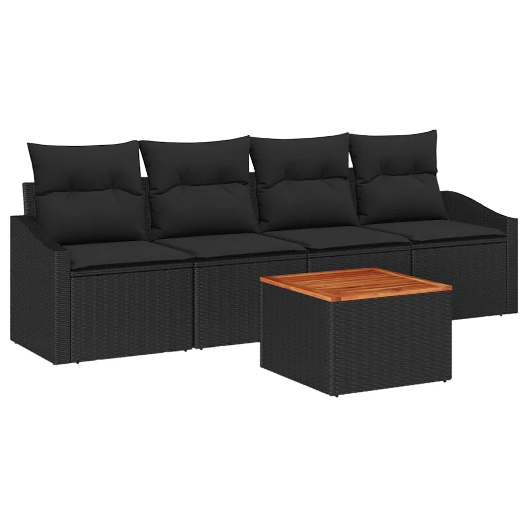 Set Divano da Giardino con archiviazione 5 pcs Nero polyrattan