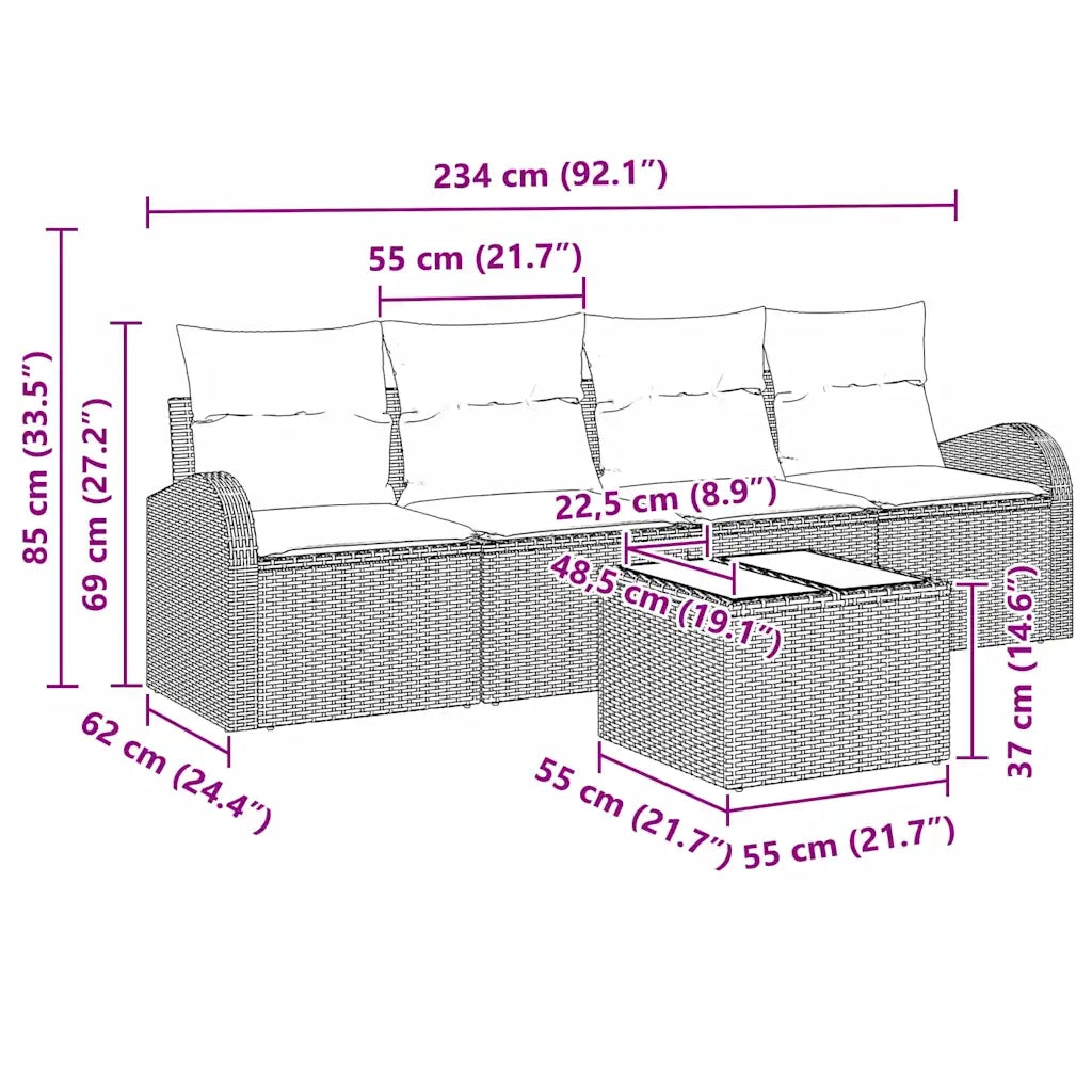 Set Divano da Giardino Beige 55 x 55 x 37 cm polyrattan 3345911