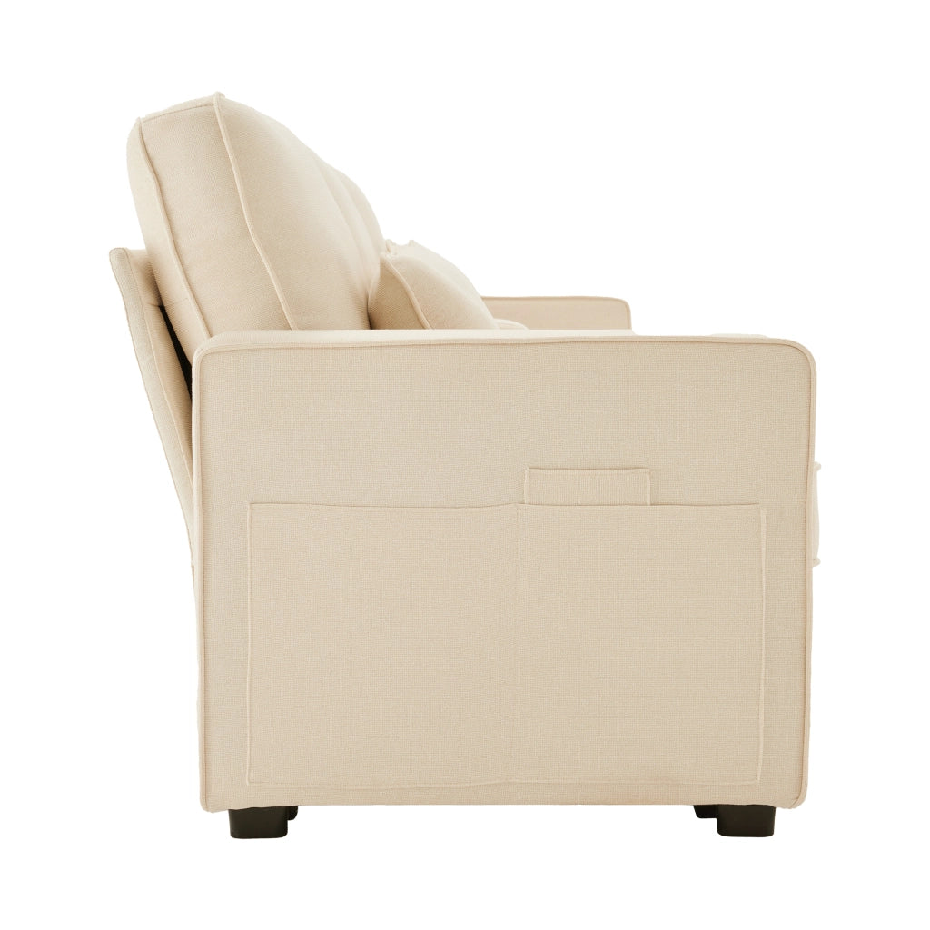 Sofa moderno 4 posti - Zephmum- Tessuto lino con console, porta bevande, USB, tasche braccioli